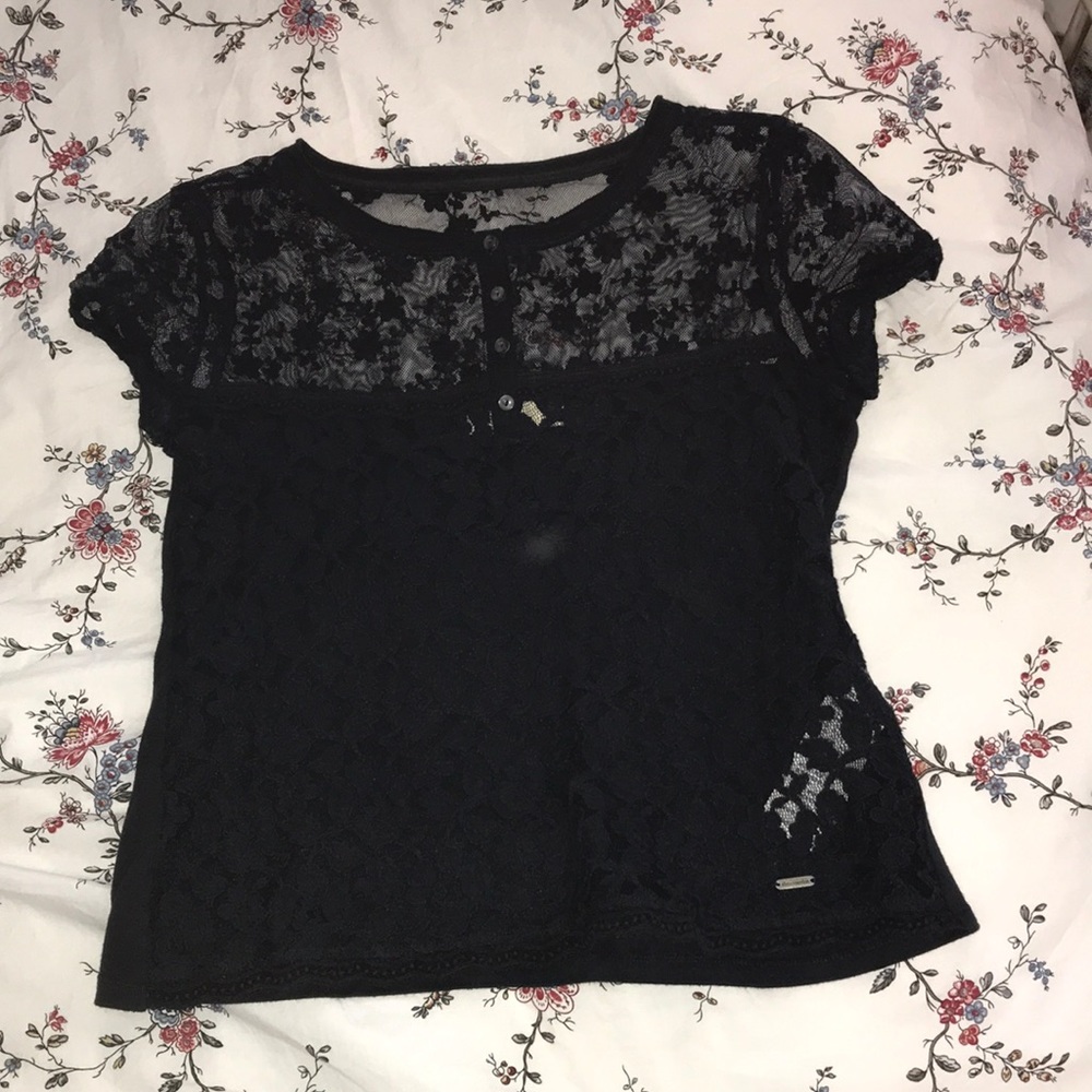 Abercrombie Navy Blue Mesh & Lace Top